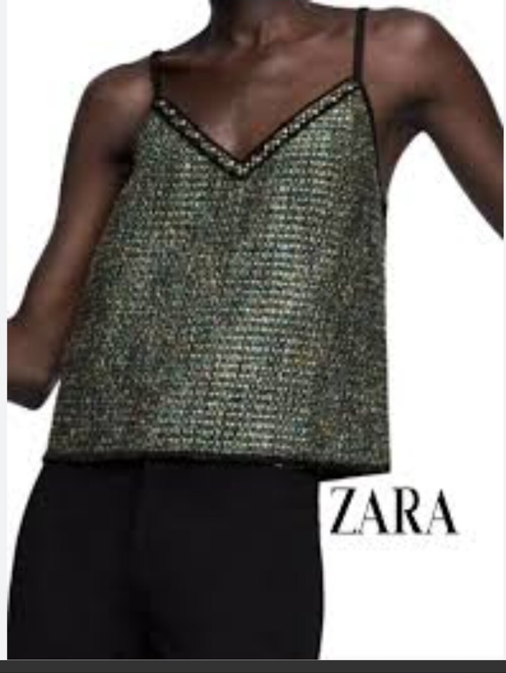 Zara Metallic Green V-Neck Camisole